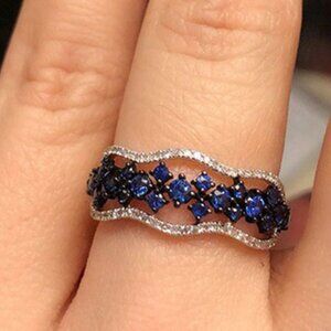 💝Royal Blue Eternity Flower Carving Silver Vintage Rings for Women,  EVGG1145